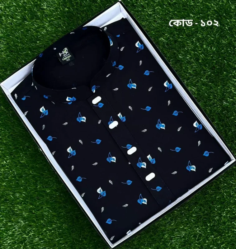 পানপাতা কালো নীল কালার পাঞ্জাবি